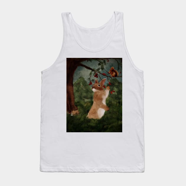 Forest Watercolor Baby Bunny, Red Squirrel and Sleeping Fox Tank Top by penandbea
